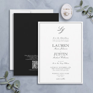 Convite Casamento de Monograma de Script Clássico do Códig