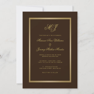 Convite Casamento de Monograma de Script Dourado Marrom El