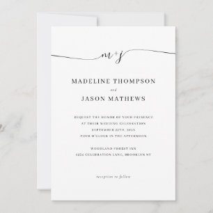 Convite Casamento de Monograma de Script Minimalista Elega
