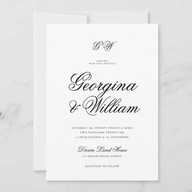 Convite Casamento de Monograma de Script Minimalista Moder (Frente)
