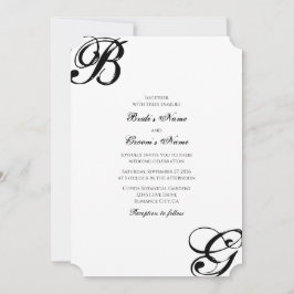 Convite Casamento de Monograma de Script Preto e Branco