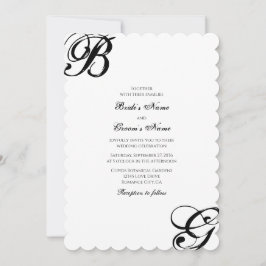Convite Casamento de Monograma de Script Preto e Branco