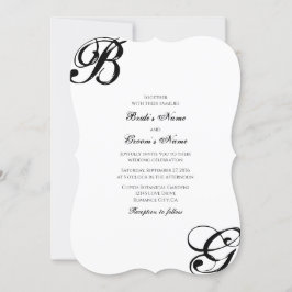 Convite Casamento de Monograma de Script Preto e Branco