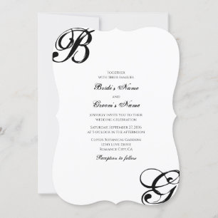 Convite Casamento de Monograma de Script Preto e Branco