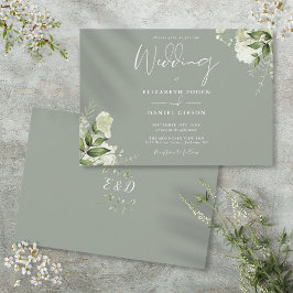 Convite Casamento de Monograma de Verde Botânico de Sage