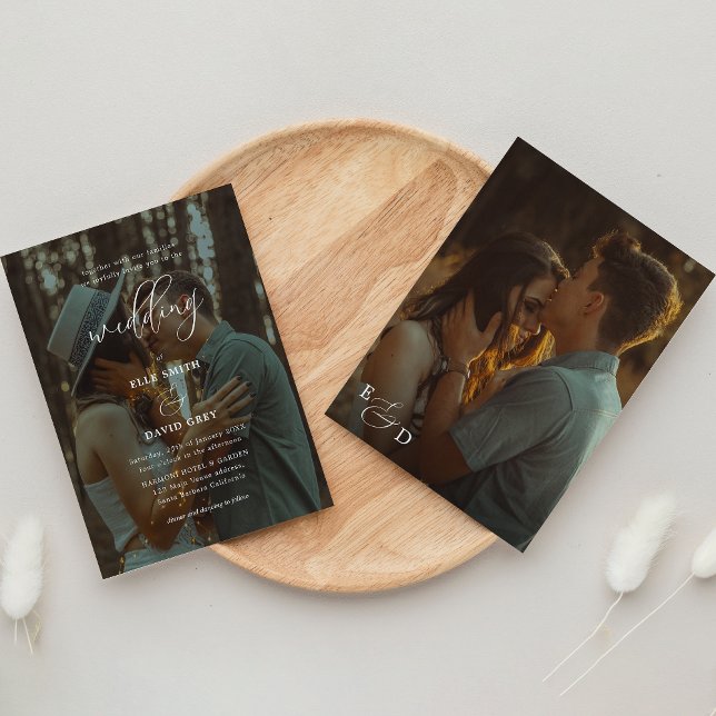 Convite Casamento de Monograma do Script de Foto Sobreposi (Criador carregado)