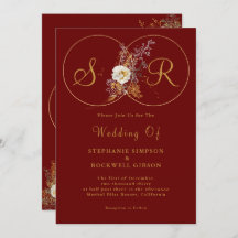 Casamento de Monograma do Script Dourado Burgundy