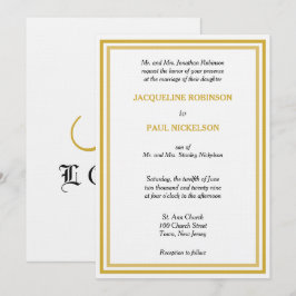 Convite Casamento de Monograma Dourado Branco