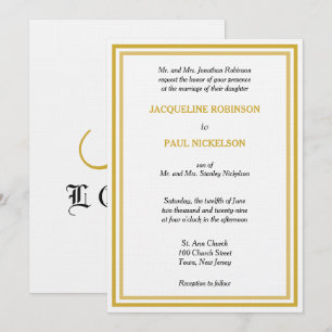 Convite Casamento de Monograma Dourado Branco