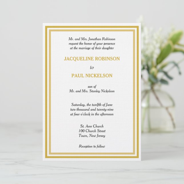 Convite Casamento de Monograma Dourado Branco (Em pé/Frente)