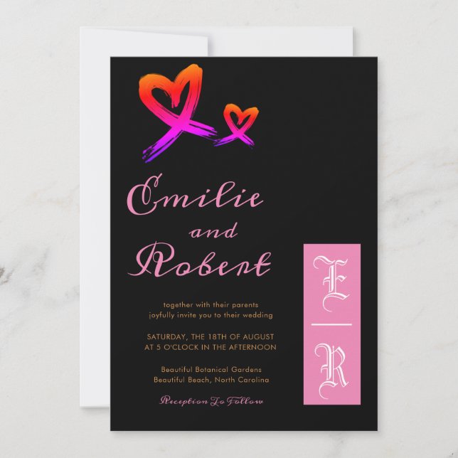 Convite Casamento de Monograma Dourado e Rosa Elegante (Frente)