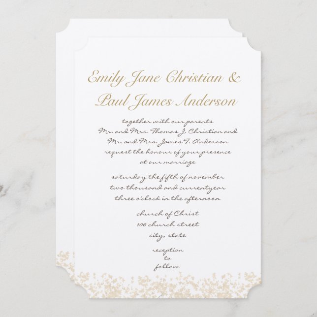 Convite Casamento De Monograma Elegante De Folha Rosa Escu (Frente/Verso)