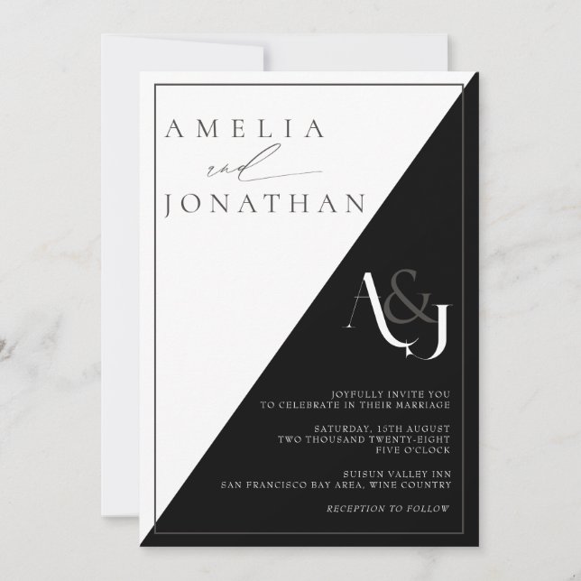 Convite Casamento de Monograma Elegante Moderno (Frente)