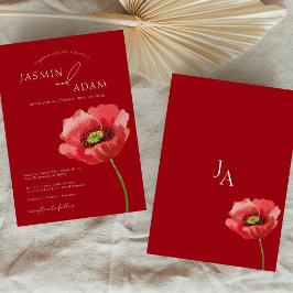 Convite Casamento de Monograma Elegante Papoula Vermelha C