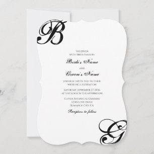 Convite Casamento de Monograma em Script Preto e Branco
