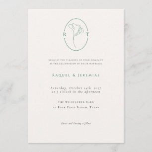 Convite Casamento de Monograma Esmeralda Botânico Elegante