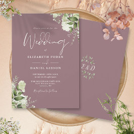 Convite Casamento de Monograma Floral com Folhagem Roxa