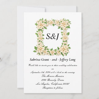 Convite Casamento de Monograma Floral de Gardenia