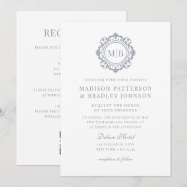 Convite Casamento de Monograma Floral Ornamentado Prata Br