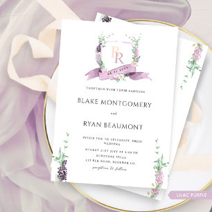 Convite Casamento de Monograma Floral Pastel Pastel Púrpur