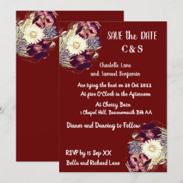 Convite Casamento de Monograma Floral Russo Burgundy