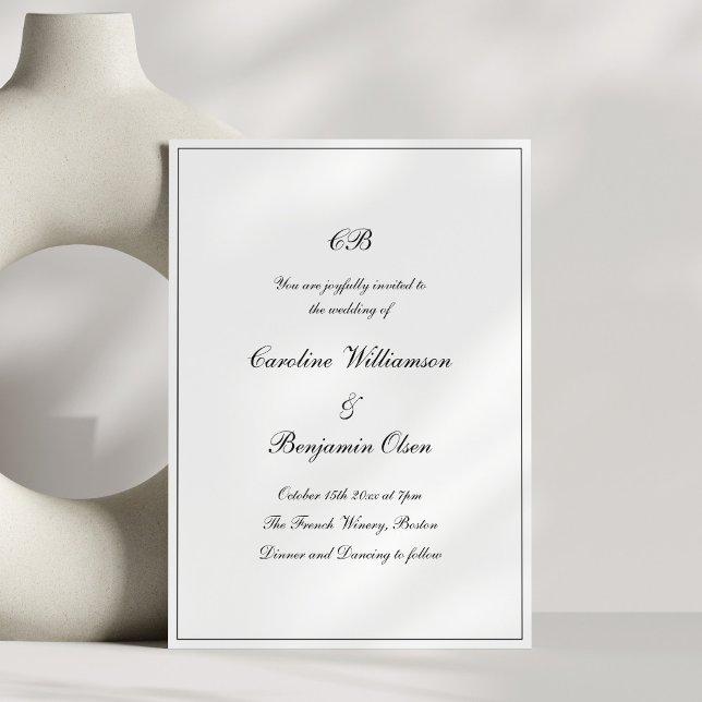 Convite Casamento de Monograma Formal Preto e Branco com L (Criador carregado)