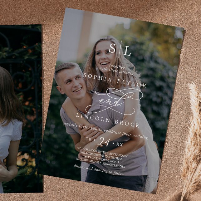 Convite Casamento de Monograma - Foto Escura Romântica de  (Criador carregado)