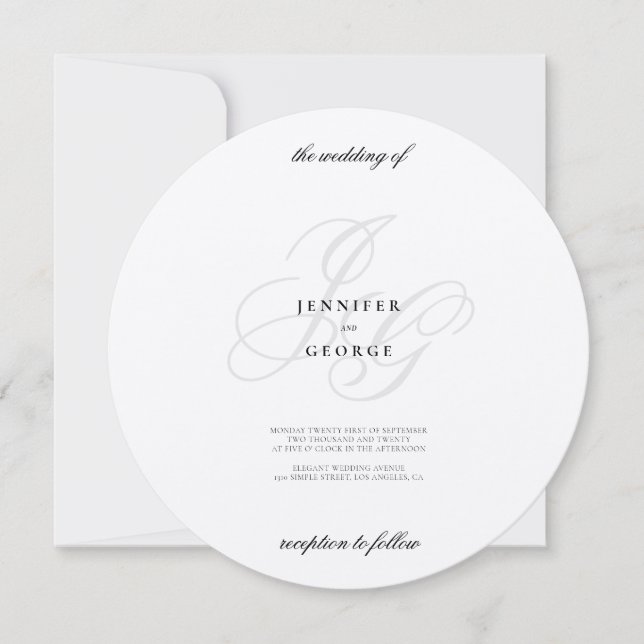 Convite Casamento de monograma metálico Elegante de prata (Frente)