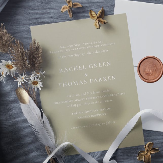 Convite Casamento de Monograma Minimalista do Elegante Sag (Elegant Formal Sage Minimalist Monogram Wedding Invitation)