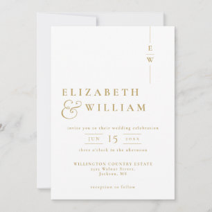 Convite Casamento de Monograma Minimalista Moderno Dourado