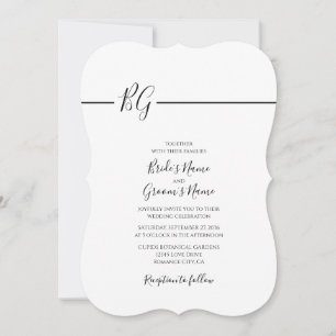 Convite Casamento de Monograma Minimalista Preto e Branco