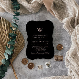 Convite Casamento de Monograma Minimalista rosa Dourado