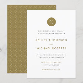 Convite Casamento de Monograma Moderno Minimalista Dourado
