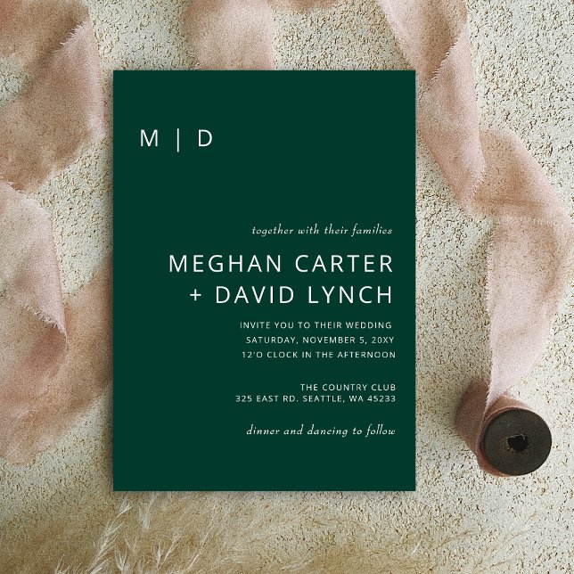 Convite Casamento de Monograma Moderno Na moda Verde Emera (Criador carregado)