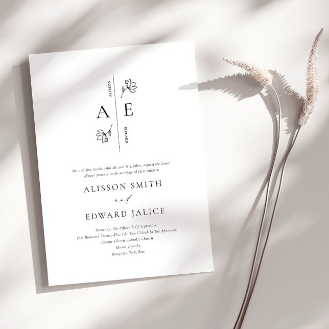 Convite Casamento de Monograma Preto Branco Formal (Criador carregado)