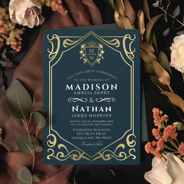 Convite Casamento de Monograma Real Real Medieval (Criador carregado)