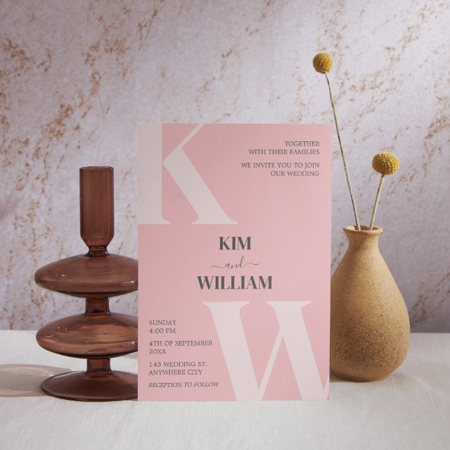 Convite Casamento de Monograma Rosa (Pink Monogram Wedding Invitation)