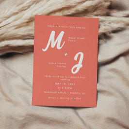 Convite Casamento de Monograma Rosa Coral Moderno e Ousado