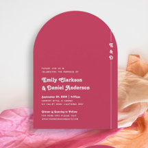 Casamento de Monograma Rosa Quente Brilhante Retro