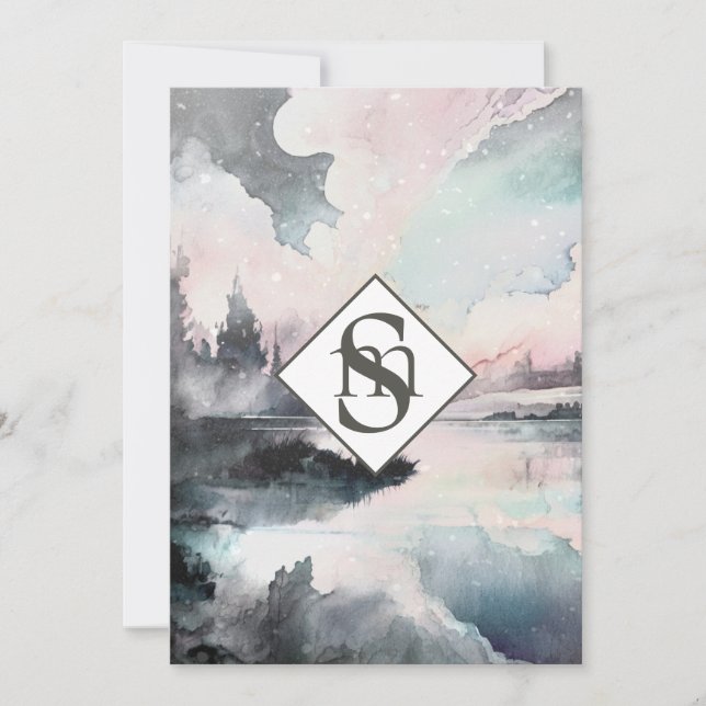 Convite * Casamento de Monograma RSVP de Montanhas AR26 Ru (Frente)