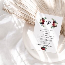 Convite Casamento de Monograma Rustic Burgundy