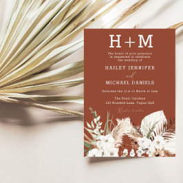 Convite Casamento de Monograma Terracotta Boho Branco