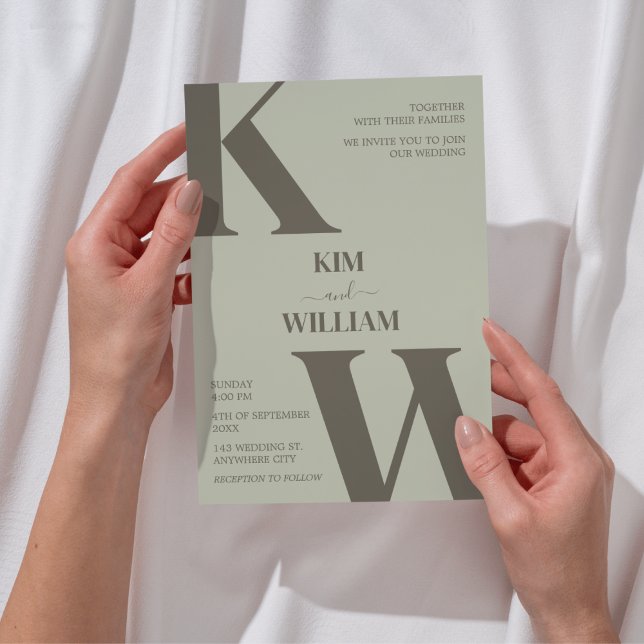 Convite Casamento de Monograma Verde Sage (Sage Green Monogram Wedding Invitation)