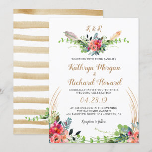 Convite Casamento de Monogramas de Boêmian Floral Rustic