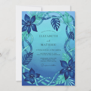Convite Casamento de Monstera Eucalipto Tropical Ciano