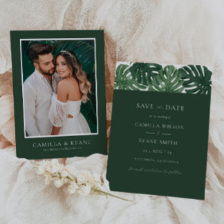 Convite Casamento de Monstera Tropical Salvar a Data