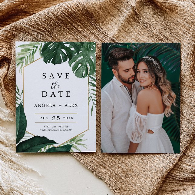 Convite Casamento de Monstera Tropical Salvar a Data (Criador carregado)