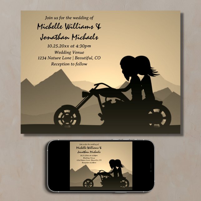 Convite Casamento de Montanha Casal de Motocicleta (Printed and Digital Motorcycle Couple Mountain Wedding)