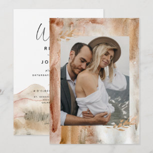 Convite Casamento de Montanha com Foto Abstrata em Aquarel