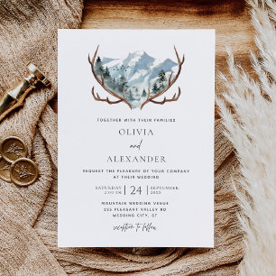 Convite Casamento de Montanha Rustic com Aquarela